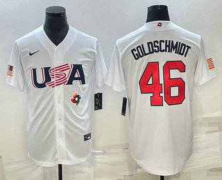 Men%27s USA Baseball #46 Paul Goldschmidt 2023 White World Baseball Classic Stitched Jersey
